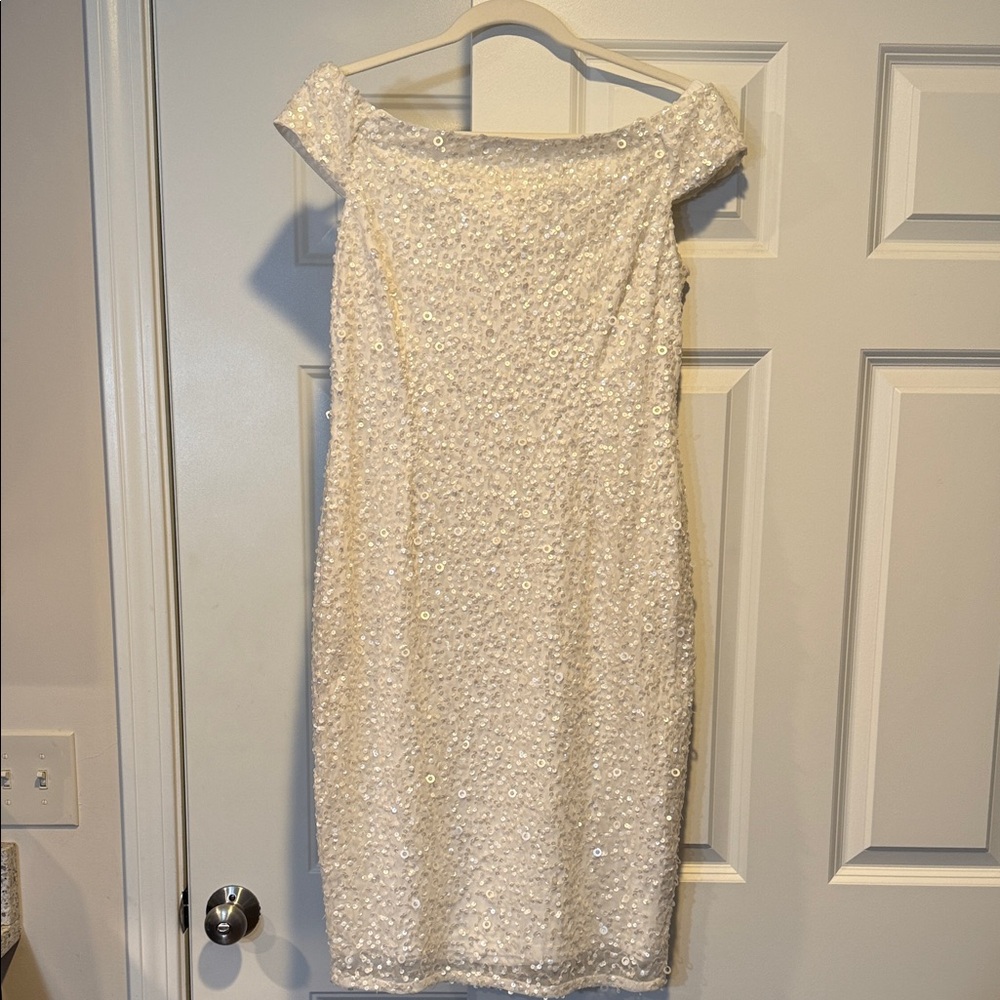 Adrianna Papell Strapless White Sequin Dress